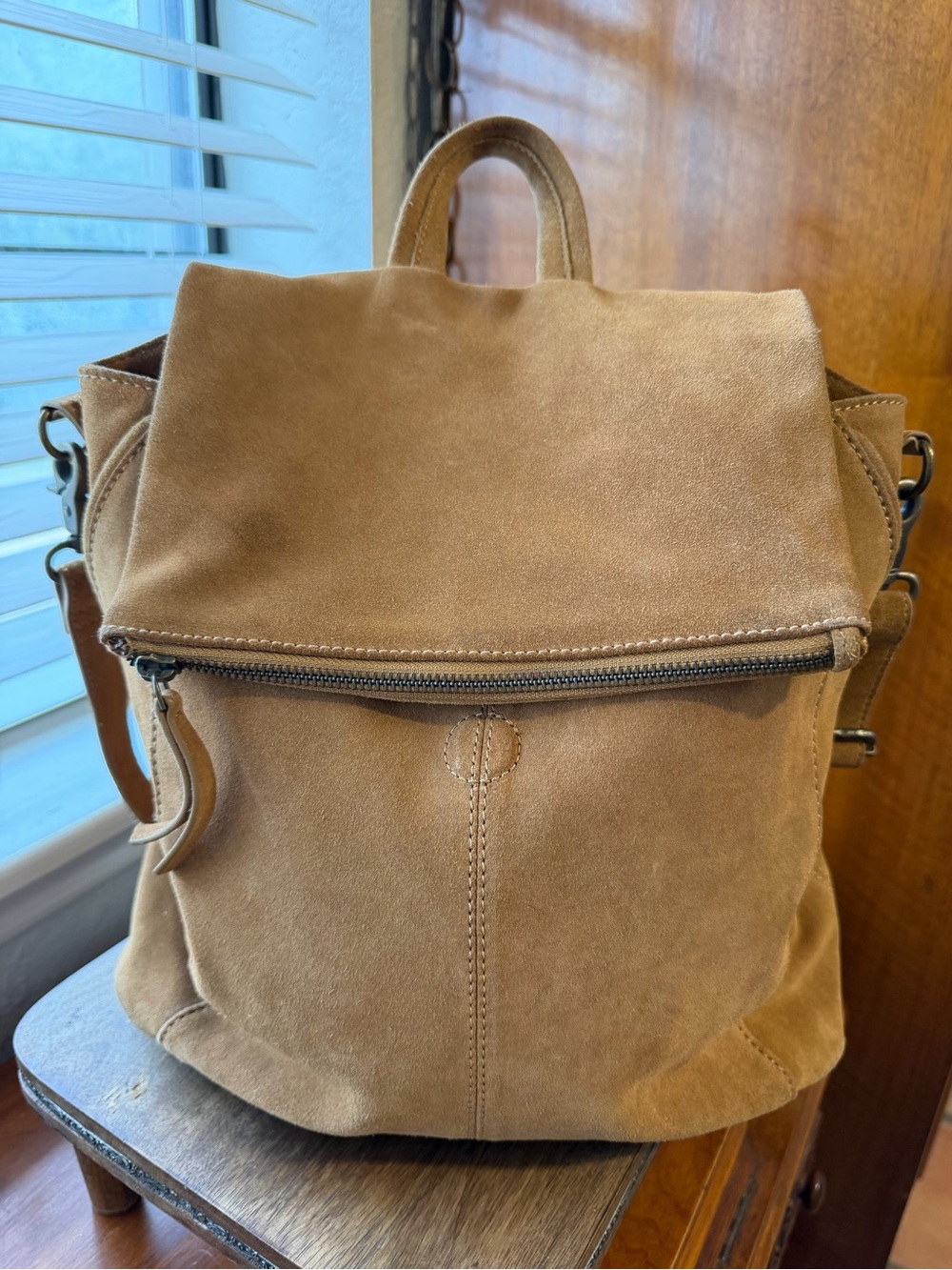 Free People Tan Suede Leather Convertible Backpack Shoulder Bag Boho